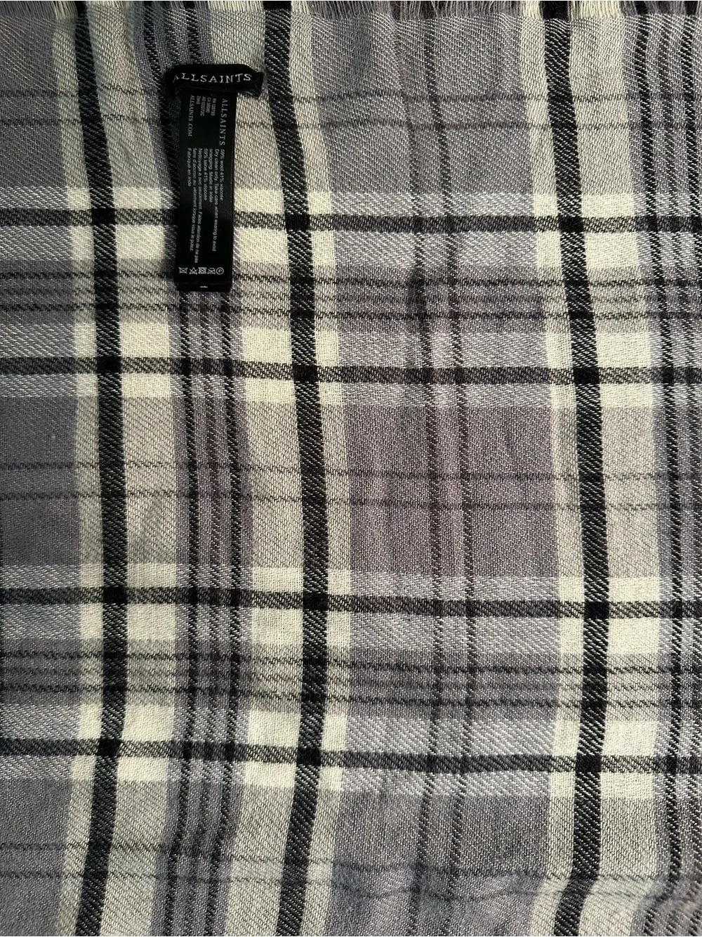 All Saints Black and Gray Plaid Men's Scarf